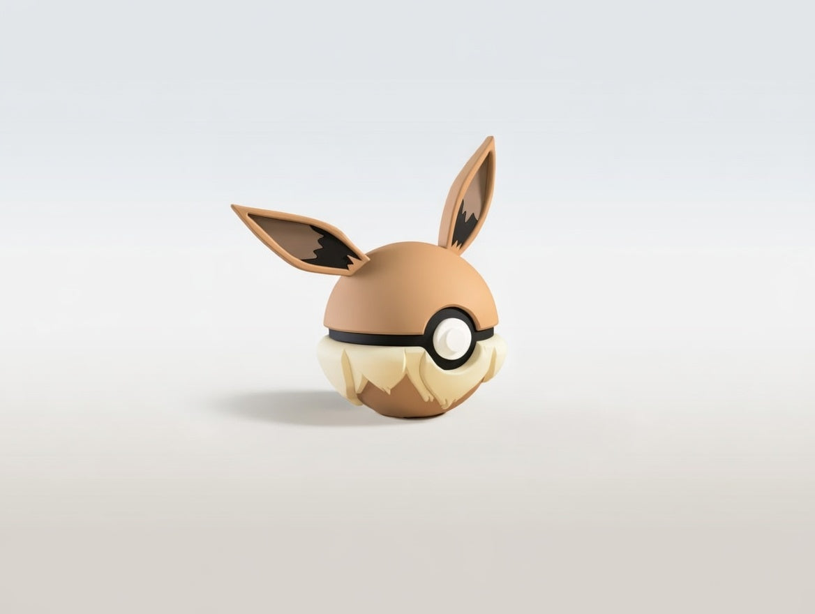 Eevee character ball 3D printed display collectible in brown and tan minimalist sphere design