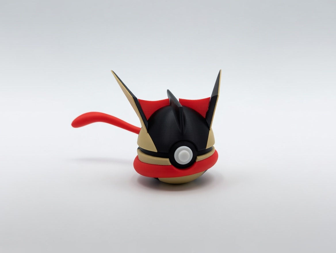 Greninja Shiny Edition character ball 3D printed display collectible in black and tan minimalist sphere design