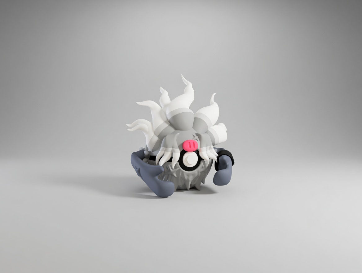 Annihilape character ball 3D printed display collectible in grey and white minimalist sphere design