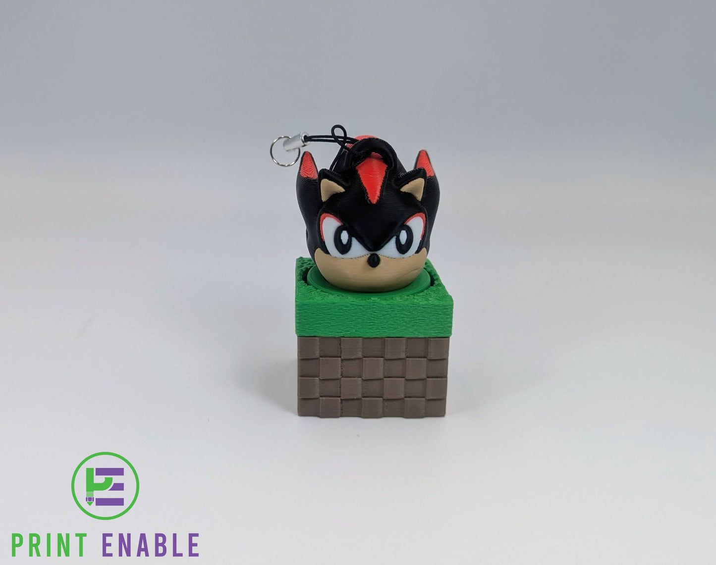 Shadow Block 3D printed fidget clicker keychain featuring Shadow emerging from a pixel-style block with a satisfying mechanical click action.