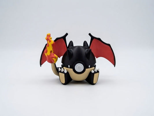 Charizard Shiny character ball 3D printed display collectible in black and red minimalist sphere design
