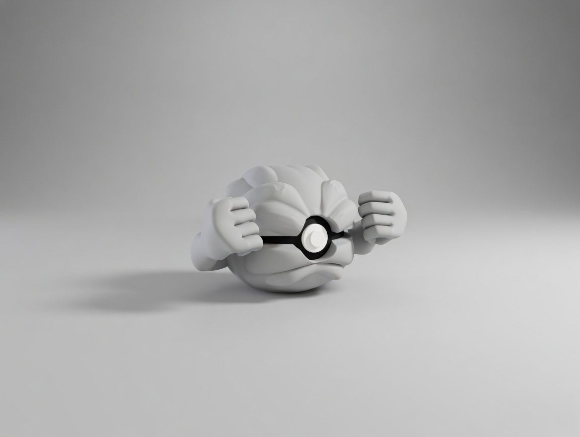 Geodude character ball 3D printed display collectible in grey minimalist sphere design