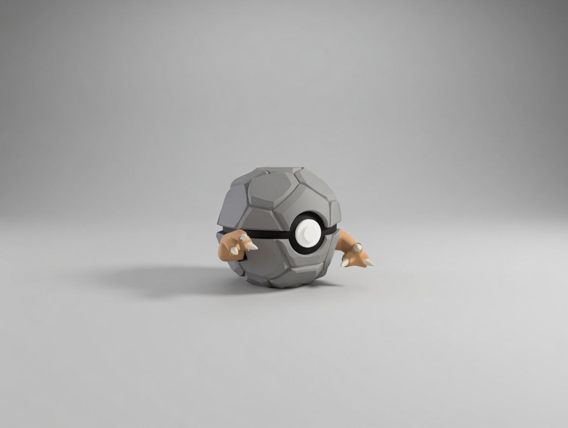 Golem character ball 3D printed display collectible in grey and brown minimalist sphere design