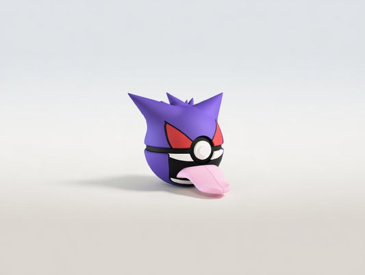 Gengar character ball 3D printed display collectible in purple and black minimalist sphere design
