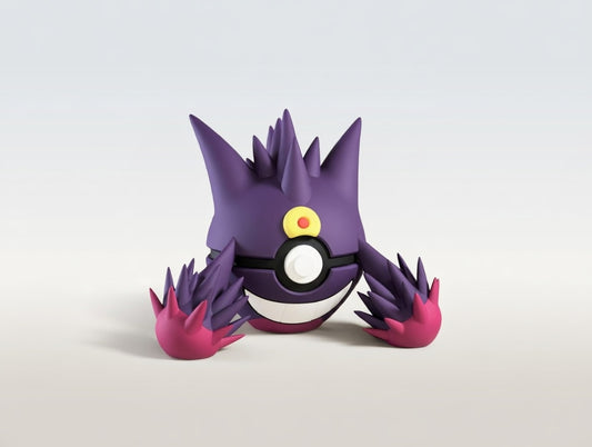 Mega Gengar character ball 3D printed display collectible in purple and black minimalist sphere design