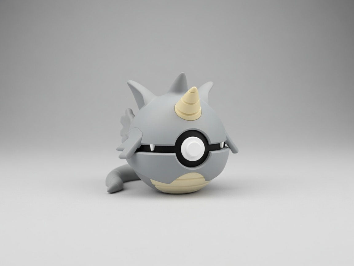 Rhydon character ball 3D printed display collectible in grey and tan minimalist sphere design