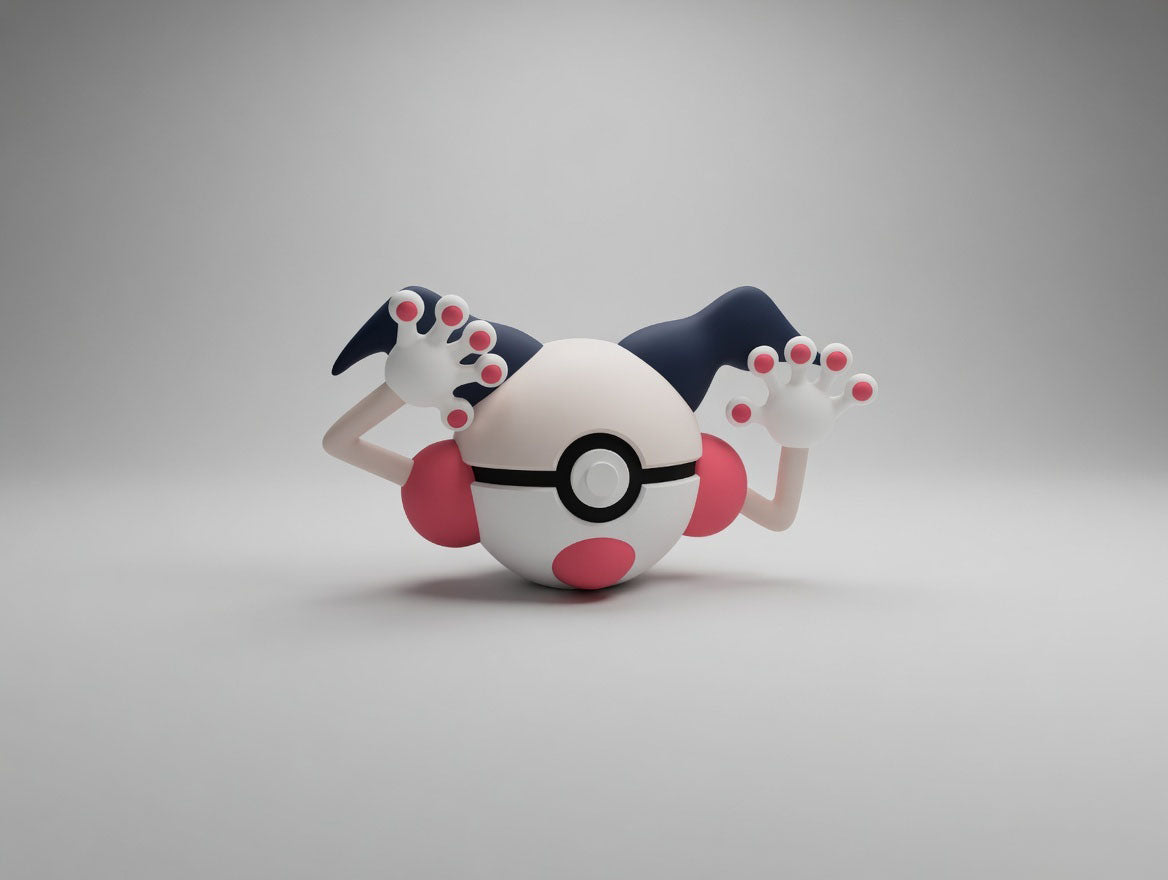 Mr Mime character ball 3D printed display collectible in beige and white minimalist sphere design