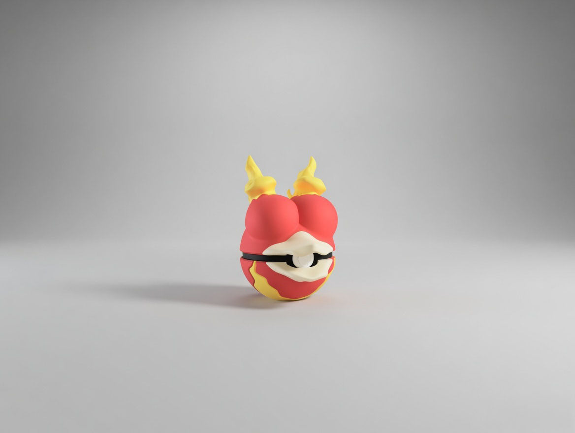 Magmar character ball 3D printed display collectible in red and yellow minimalist sphere design