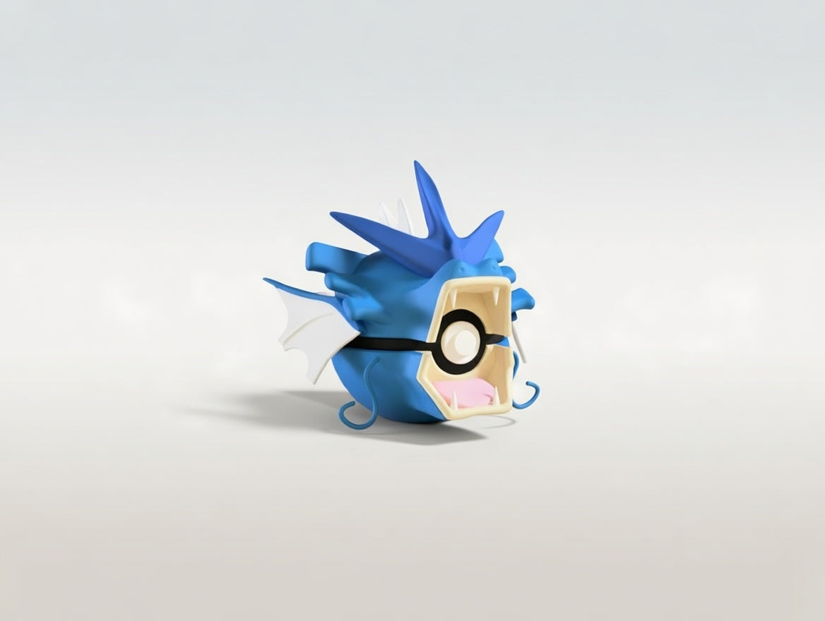 Gyarados character ball 3D printed display collectible in blue and tan minimalist sphere design