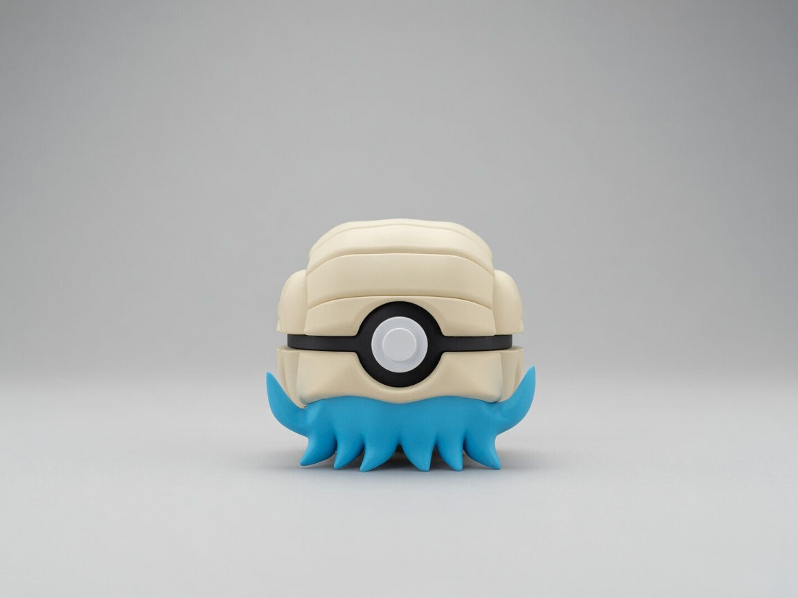 Omanyte character ball 3D printed display collectible in blue and beige minimalist sphere design