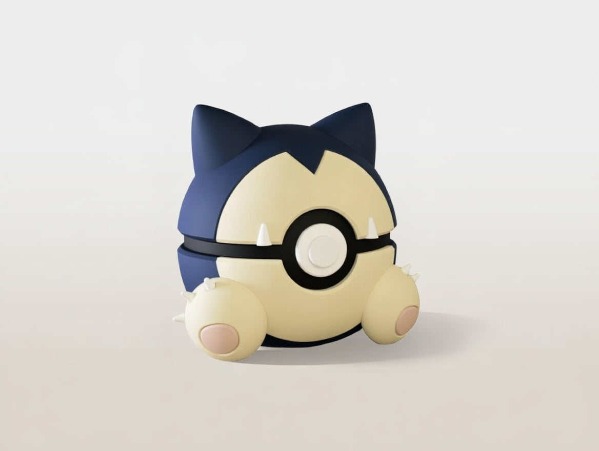 Snorlax character ball 3D printed display collectible in dark blue and tan minimalist sphere design