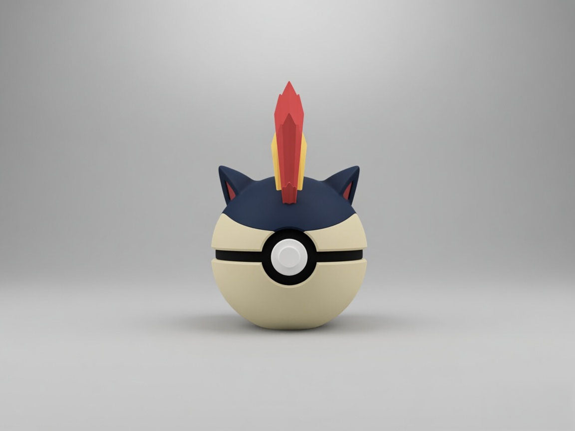 Riolu character ball 3D printed display collectible in dark blue and beige minimalist sphere design