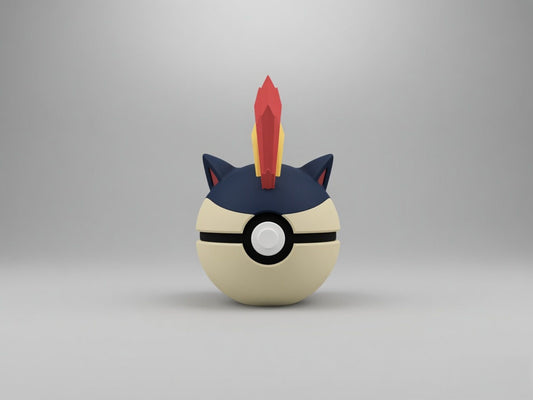 Riolu character ball 3D printed display collectible in dark blue and beige minimalist sphere design