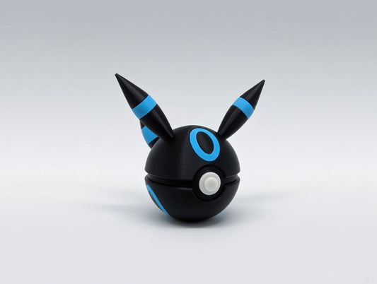 Umbreon Shiny character ball 3D printed display collectible in black and light blue minimalist sphere design