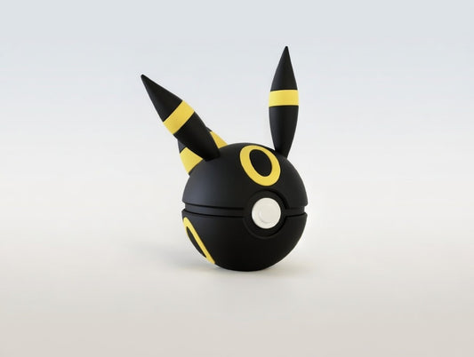 Umbreon character ball 3D printed display collectible in black and light yellow minimalist sphere design