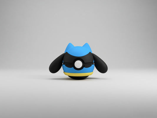 Riolu character ball 3D printed display collectible in blue and black minimalist sphere design
