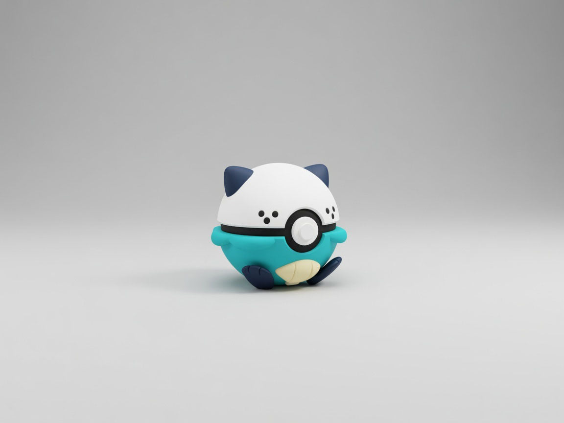Oshawott character ball 3D printed display collectible in white and turquoise minimalist sphere design