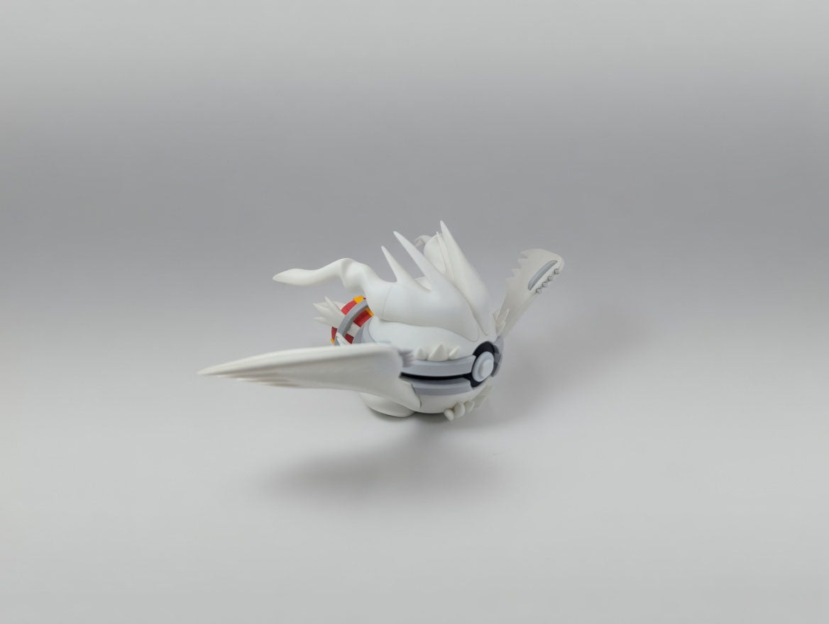Reshiram character ball 3D printed display collectible in white and black minimalist sphere design