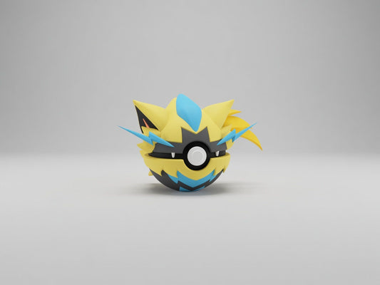 Zeraora character ball 3D printed display collectible in yellow and grey minimalist sphere design