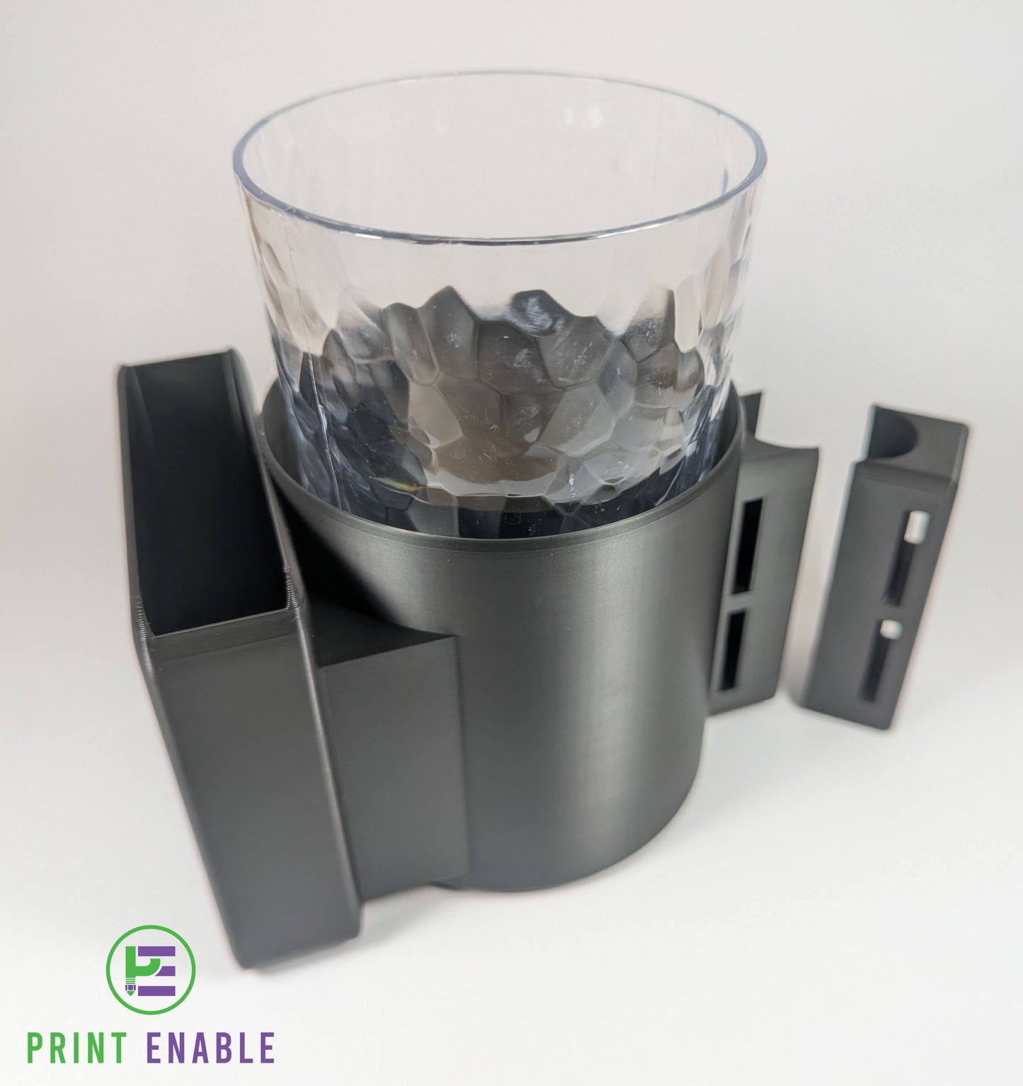 Wheelchair drink holder holding cup securely with easy access design