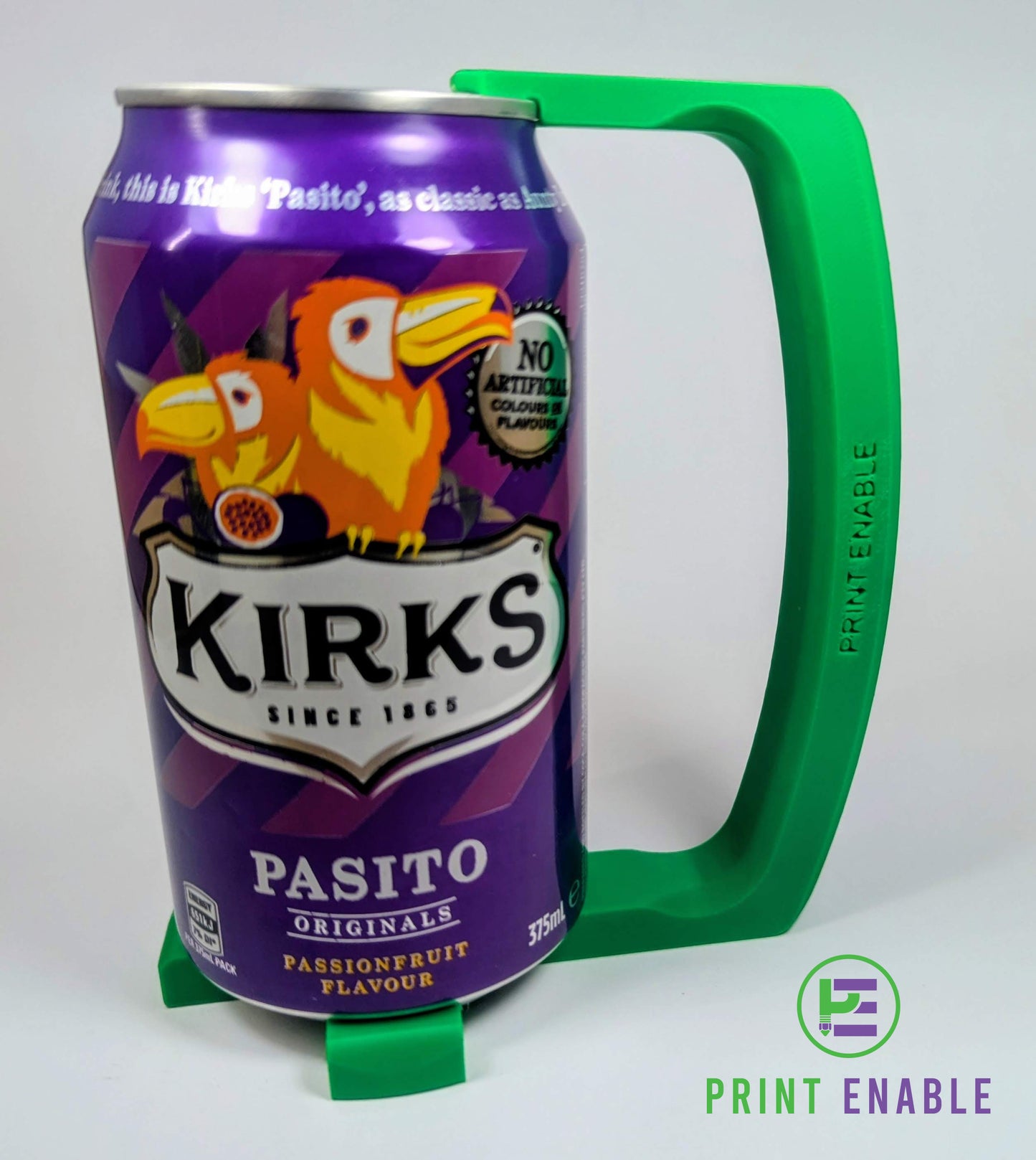 Can handle attached to drink can showing secure grip and stability