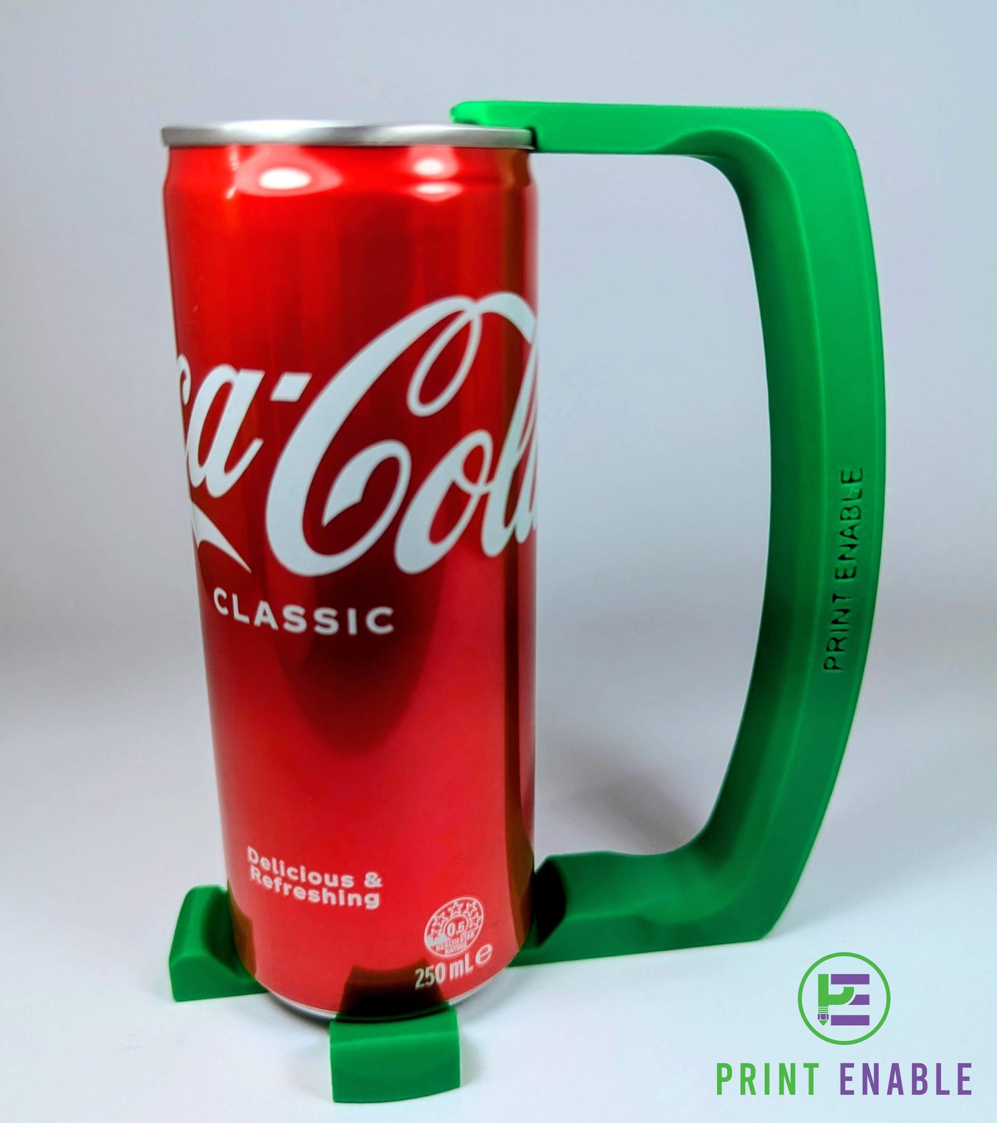 Drink can holder with handle for easy grip and reduced hand strain