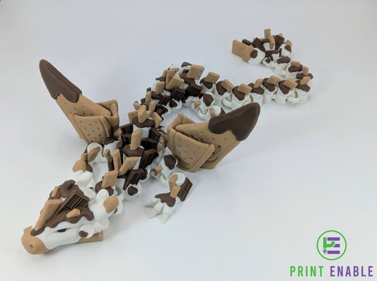 Top view of articulated S'mores Dragon displaying full segmented body and fantasy design