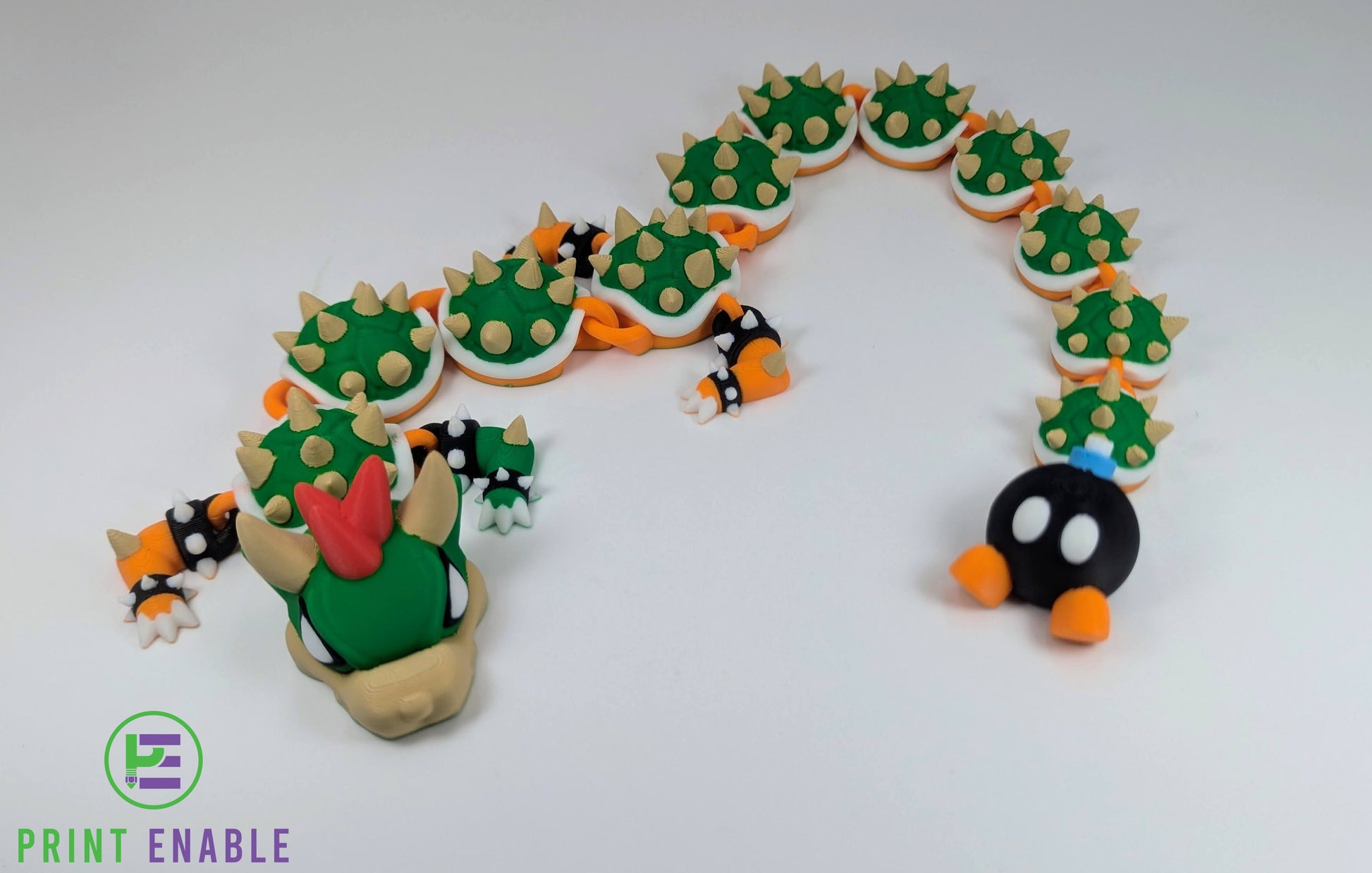 Top view of articulated Bowser dragon showing full body movement