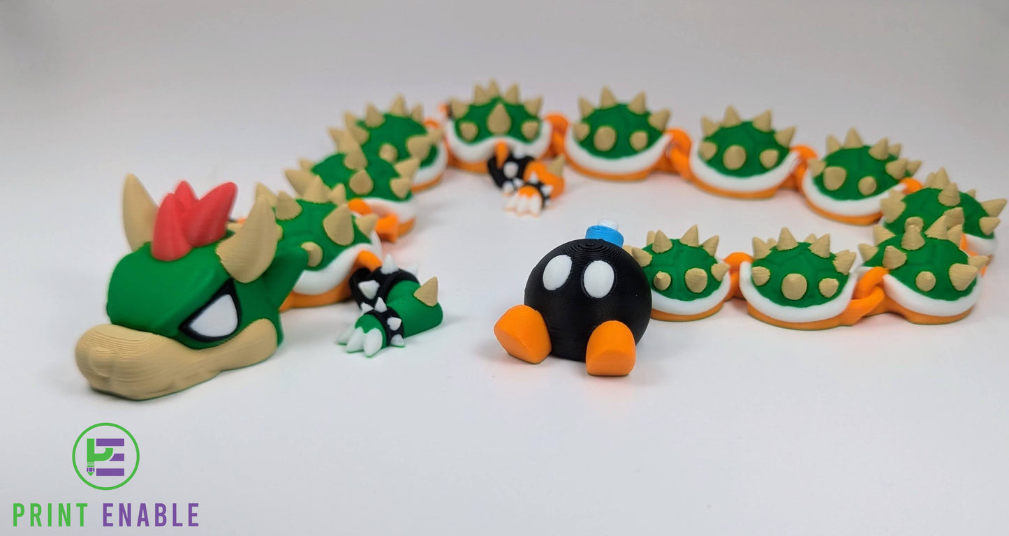 Bowser dragon 3D printed figure front angle with bomb companion