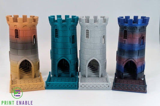 Castle Dice Tower available in multiple colour options for tabletop gaming