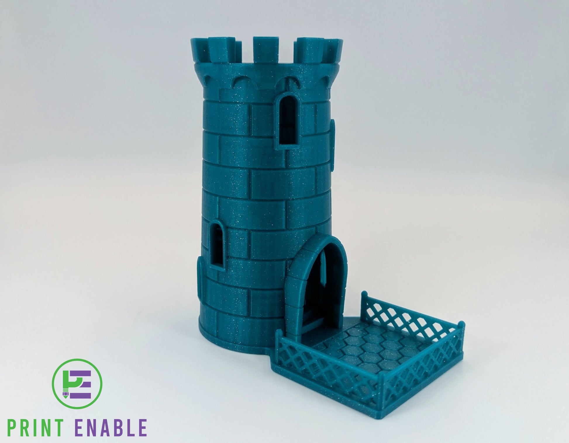 Detailed medieval Castle Dice Tower with battlements, windows and dice tray