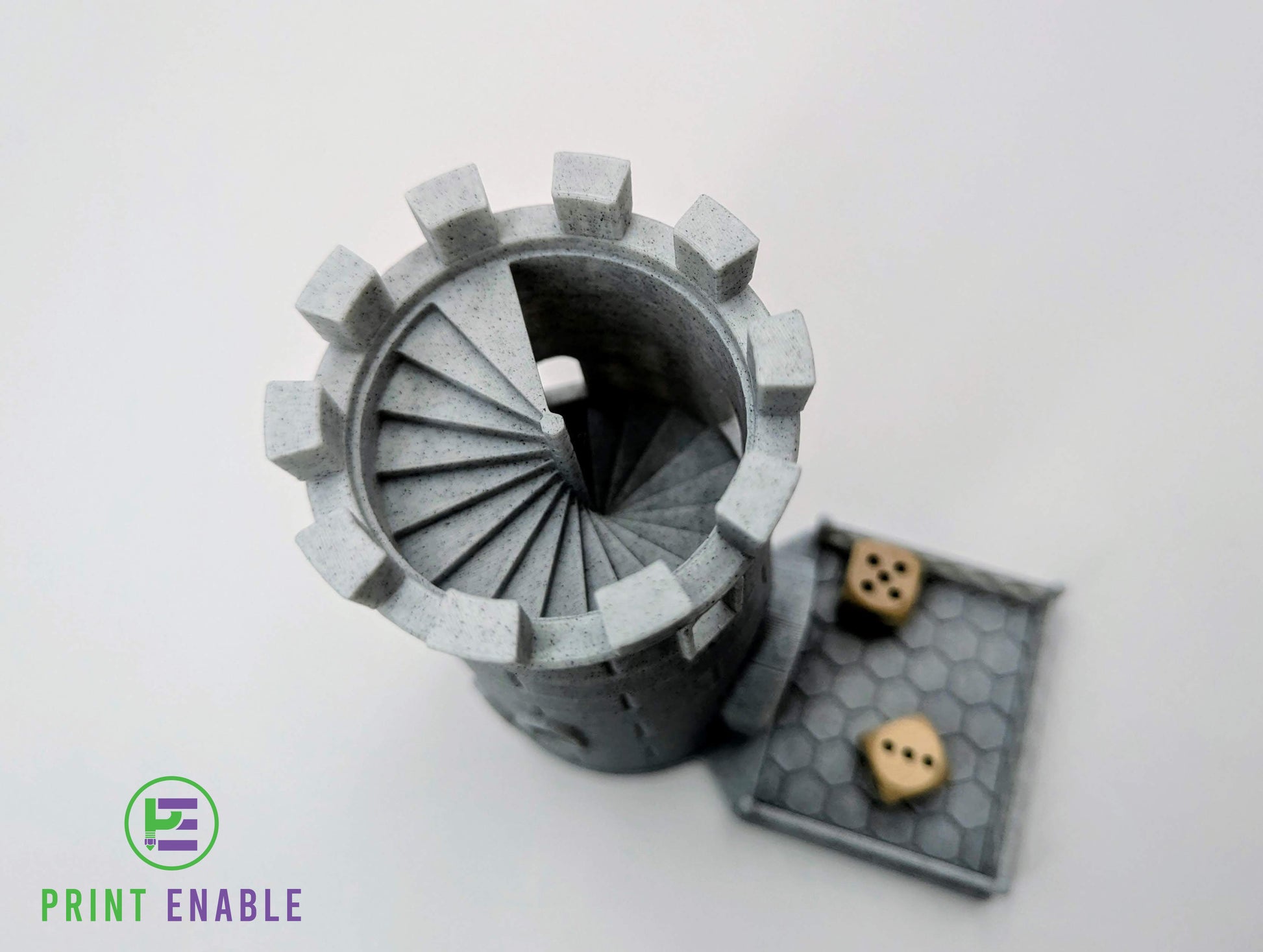 Castle Dice Tower showing internal spiral staircase dice path viewed from above