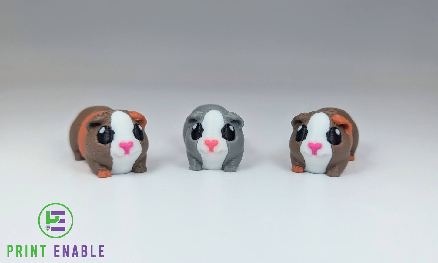 Guinea Pig Hatchling articulated 3D printed fidget shown in multiple colour variations