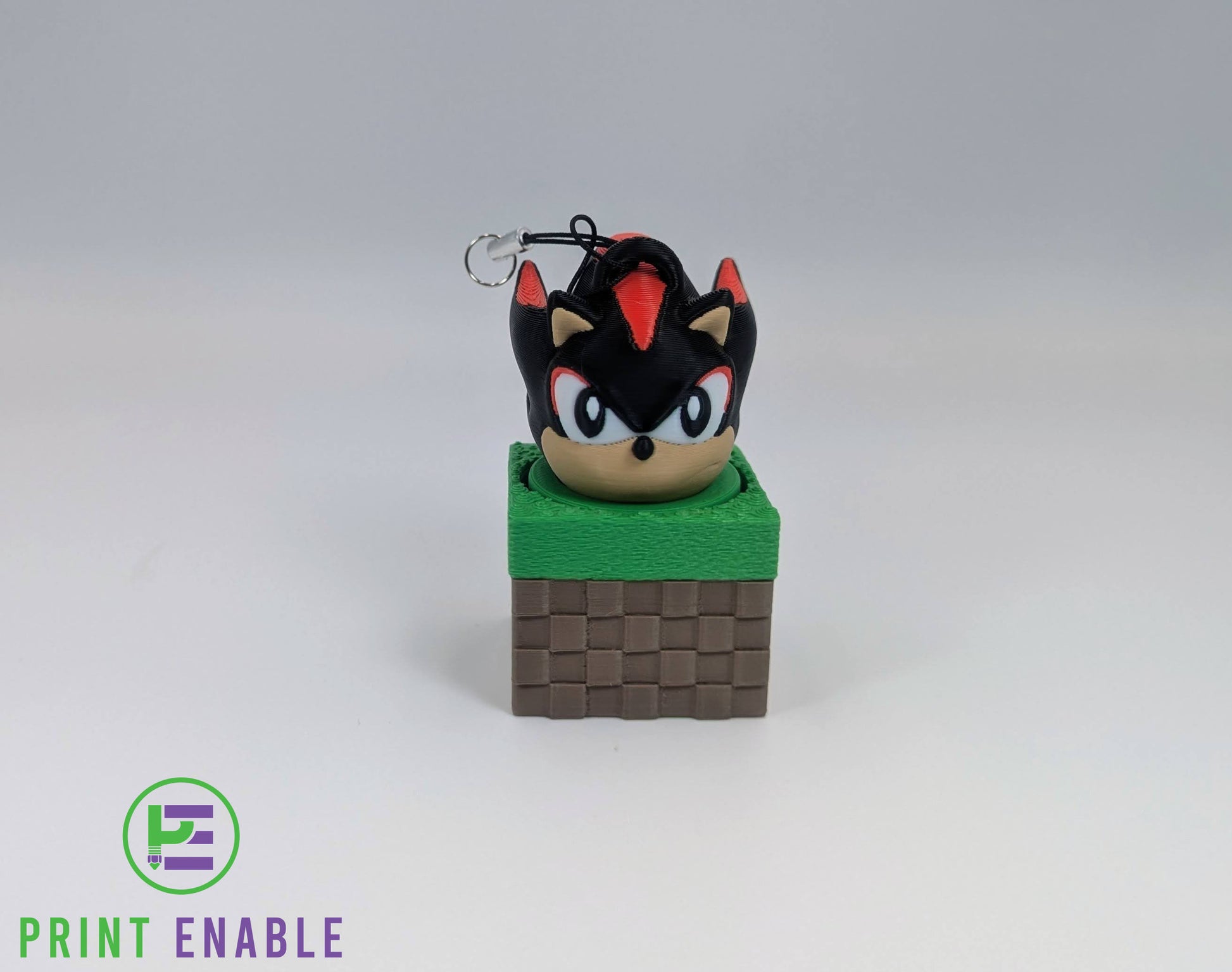 Shadow Block 3D printed fidget clicker keychain featuring Shadow emerging from a pixel-style block with a satisfying mechanical click action.