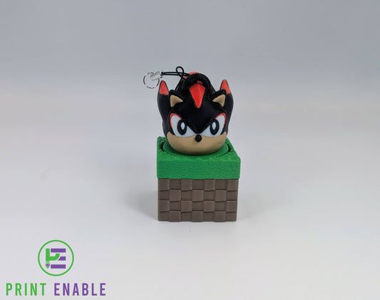 Shadow Block 3D printed fidget clicker keychain featuring Shadow emerging from a pixel-style block with a satisfying mechanical click action.