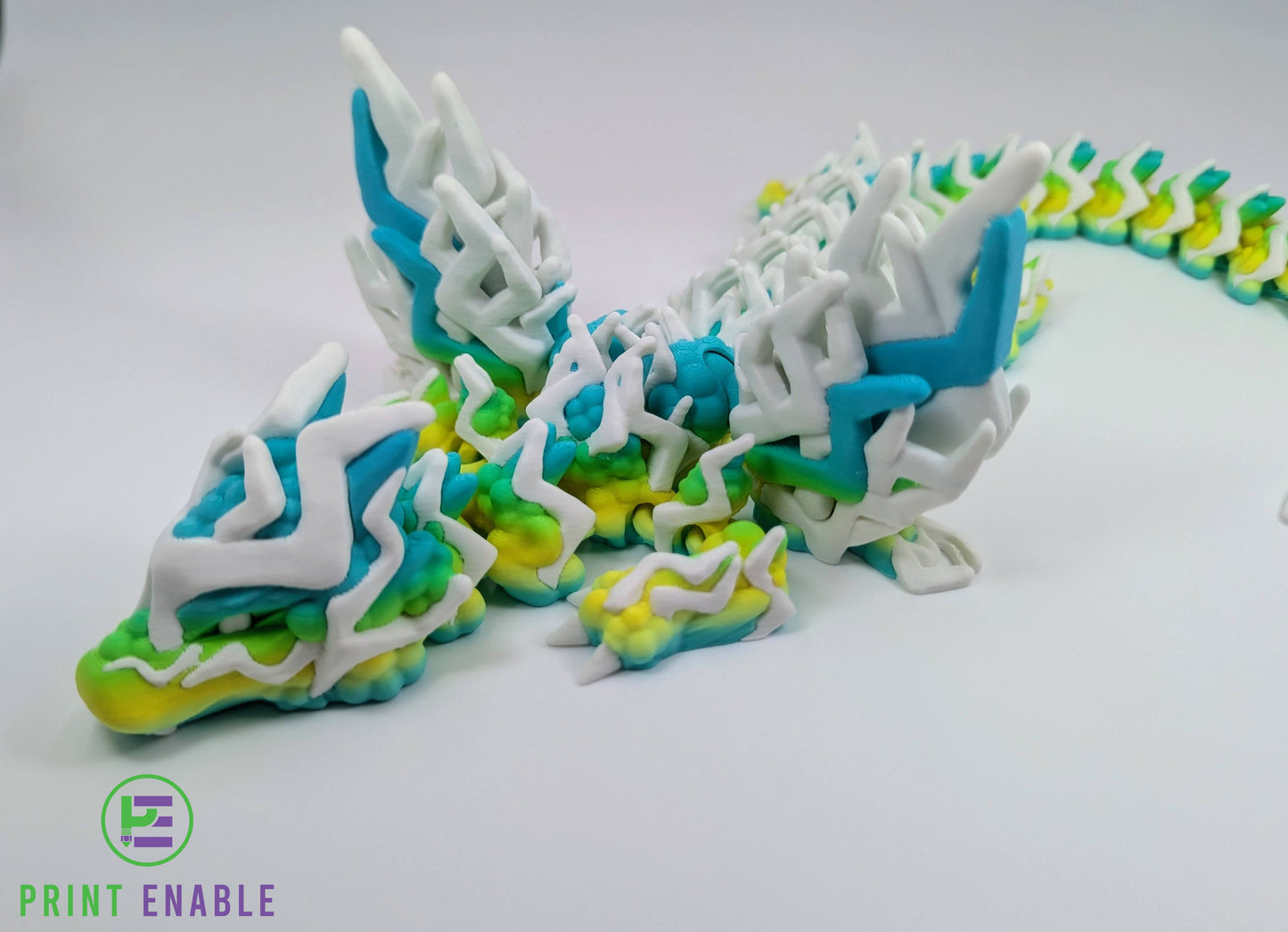 Detailed view of the Storm Dragon highlighting layered scales, horns and lightning-shaped accents.